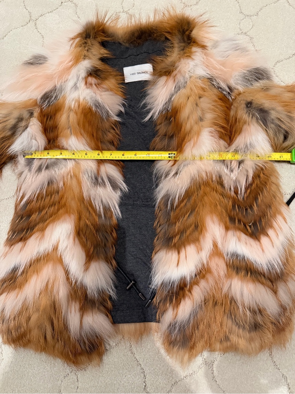 Yves Salomon Multi-Tone Fox Fur Chevron Coat in Rust and Cream- size 34 - Picture 14 of 14